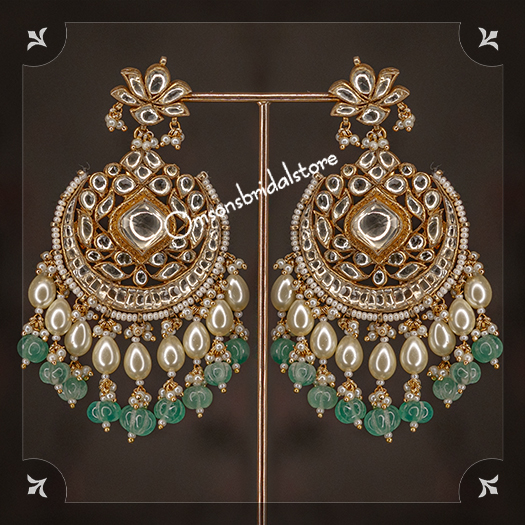 CHAND STYLE KUNDAN EARRINGS WITH RUSSIAN GREEN MELONS